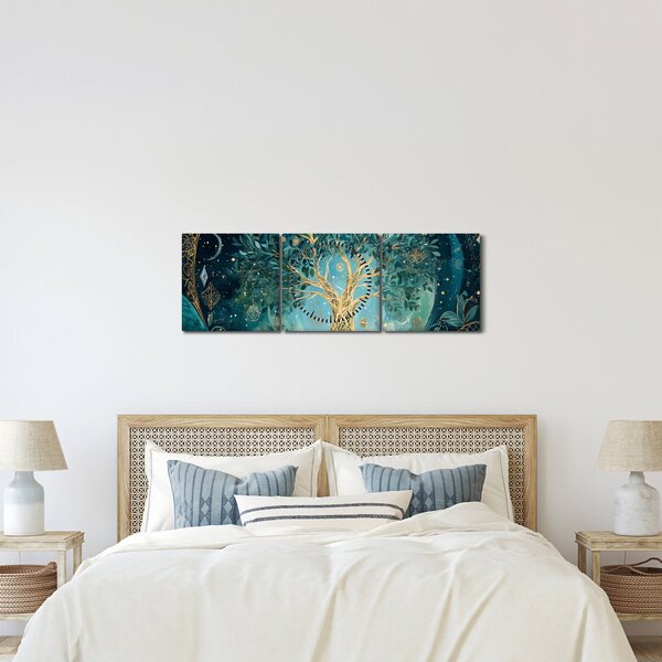 Obraz - Strom života ve vesmíru (s hodinami) (90x30 cm)