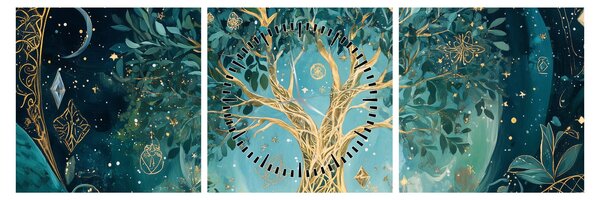 Obraz - Strom života ve vesmíru (s hodinami) (90x30 cm)