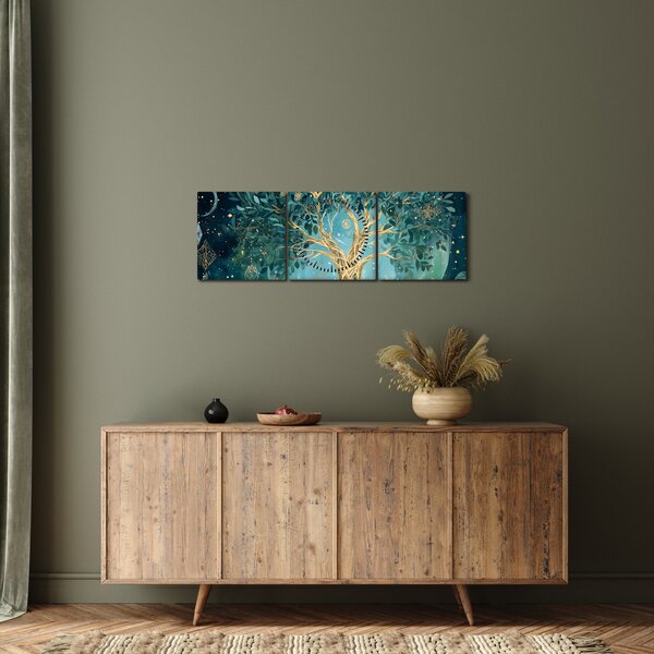 Obraz - Strom života ve vesmíru (s hodinami) (90x30 cm)