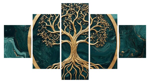 Obraz - Zlatý strom života v mramoru (125x70 cm)