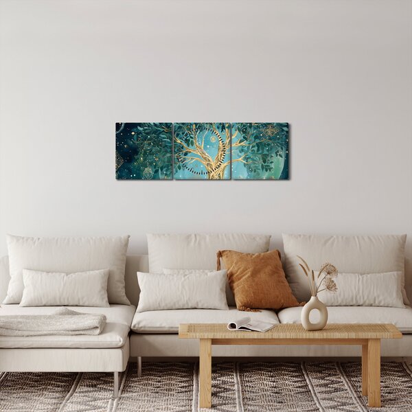 Obraz - Strom života ve vesmíru (s hodinami) (90x30 cm)