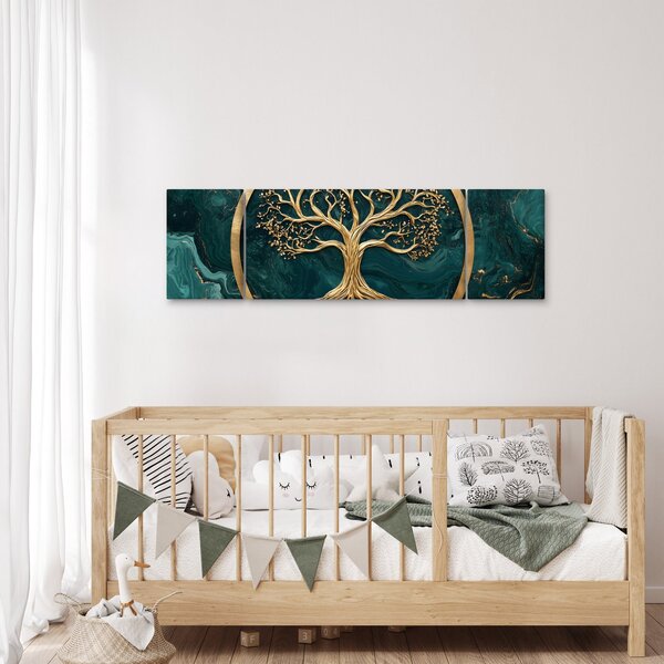 Obraz - Zlatý strom života v mramoru (170x50 cm)
