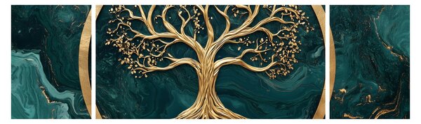 Obraz - Zlatý strom života v mramoru (170x50 cm)