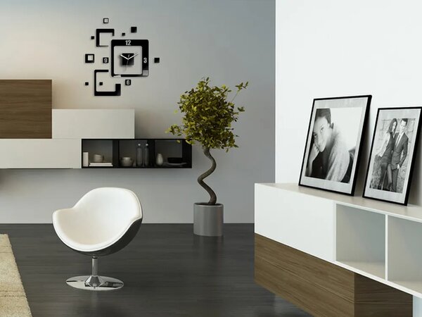 ModernClock 3D nalepovací hodiny Trio Quadrat černé