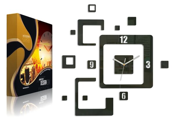 ModernClock 3D nalepovací hodiny Trio Quadrat černé