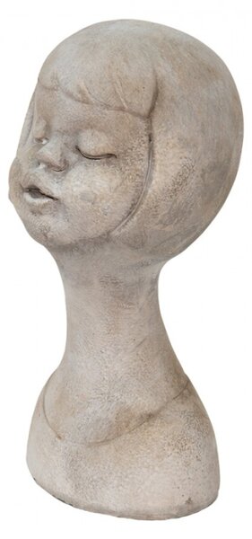 Šedá cementová dekorace busta dívky – 12x11x24 cm