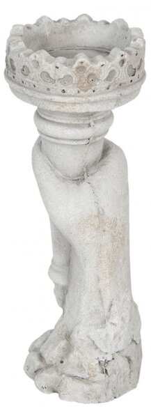 Šedý antik cementový svícen Pochodeň – 12x10x27 cm