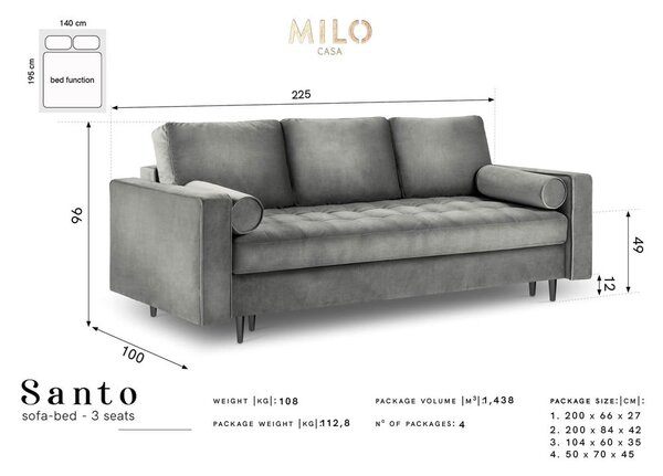 Zelená sametová rozkládací pohovka Milo Casa Santo