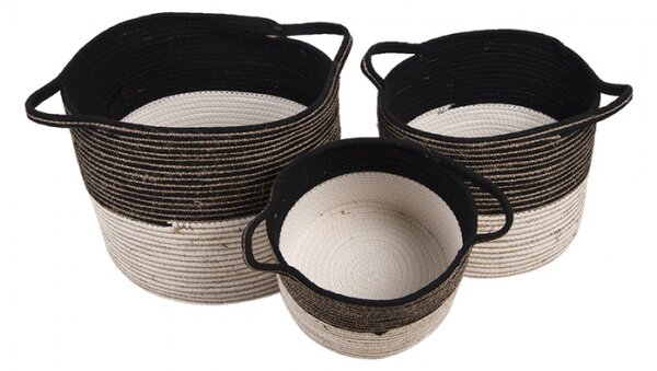 3 ks hnědo béžových pletených košíků s uchy – 52x31 / 46x27 / 37x23 cm