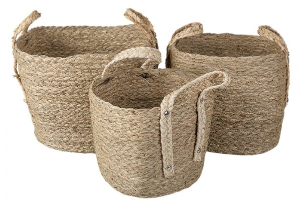 3 ks přírodních pletených košů Marcia s uchy- Ø27*21/30 / Ø23*19/27 / Ø20*17*25 cm – (3) 25x25x34 / 24x20x28 / 21x18x25 cm