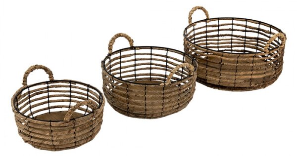 Drátěné obmotané úložné koše s uchy Jacoliene – 39x15 / 34x13 / 29x11 cm