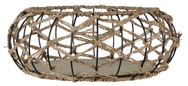 Kovový kulatý košík s výpletem a dřevěným dnem – 39x15 cm