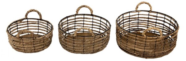Drátěné obmotané úložné koše s uchy Jacoliene – 39x15 / 34x13 / 29x11 cm