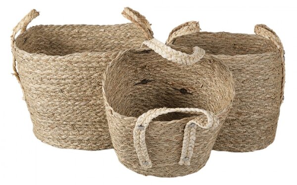 3 ks přírodních pletených košů Marcia s uchy- Ø27*21/30 / Ø23*19/27 / Ø20*17*25 cm – (3) 25x25x34 / 24x20x28 / 21x18x25 cm