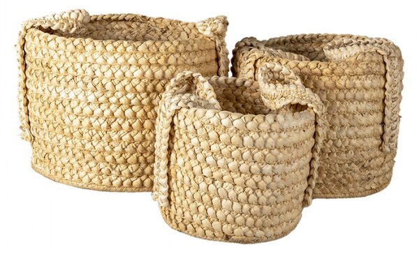 Sada 3ks pletených košíků s uchy Jasmin – (3) 34x36 / 29x37 / 26x31 cm