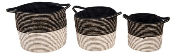 3 ks hnědo béžových pletených košíků s uchy – 52x31 / 46x27 / 37x23 cm