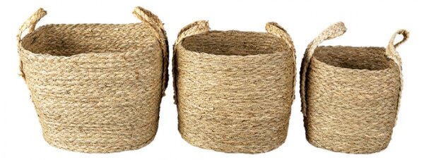 3 ks přírodních pletených košů Marcia s uchy- Ø27*21/30 / Ø23*19/27 / Ø20*17*25 cm – (3) 25x25x34 / 24x20x28 / 21x18x25 cm