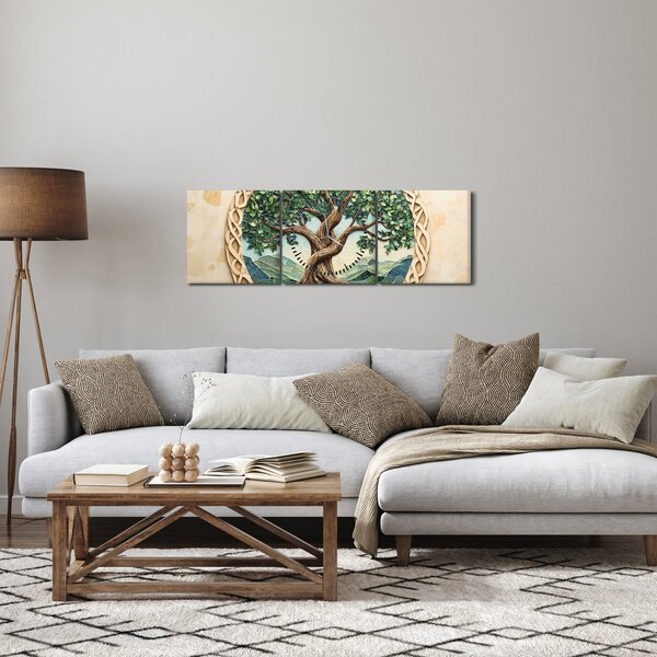 Obraz - Spletený strom života (s hodinami) (90x30 cm)