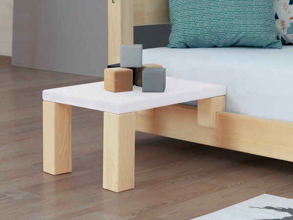 Benlemi Noční stolek k laťkovým postelím NANOC Varianta: Navíc přídavné nohy 10 cm, Zvolte barvu hranolů: Nelakovaná, Zvolte barvu ploch: Bílá