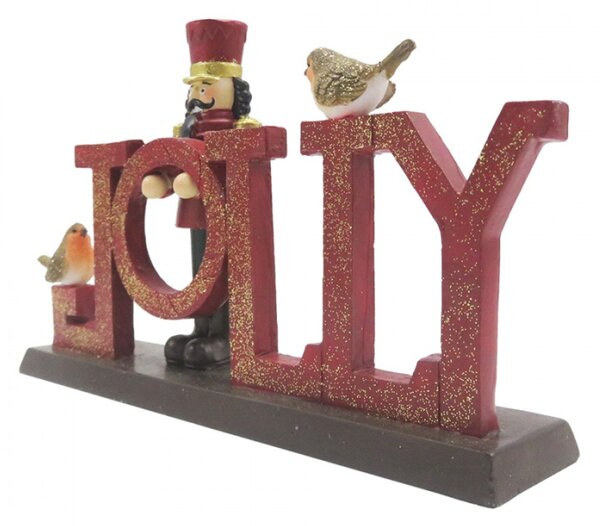 Vánoční dekorace socha Louskáček s nápisem Jolly – 18x4x11 cm