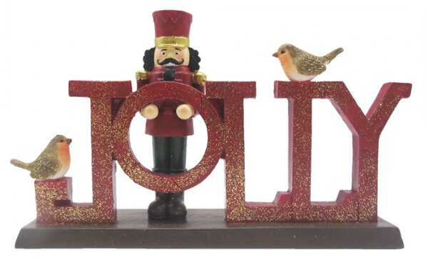 Vánoční dekorace socha Louskáček s nápisem Jolly – 18x4x11 cm