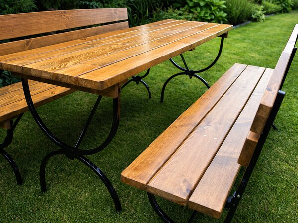 Pivní set DE LUX I 180x60cm - masiv borovice - stůl + lavice s opěrkou