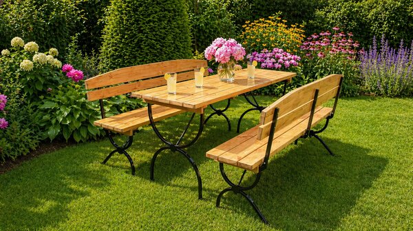 Pivní set DE LUX I 180x60cm - masiv borovice - stůl + lavice s opěrkou