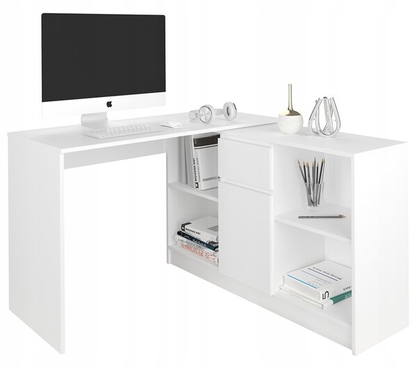Rohový PC stolek Nokru (bílá). Akce -16%
