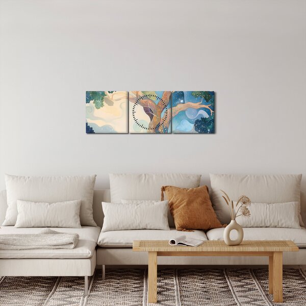 Obraz - Vesmírný strom (s hodinami) (90x30 cm)
