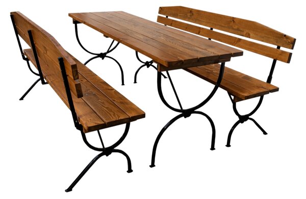 Pivní set DE LUX I 180x60cm - masiv borovice - stůl + lavice s opěrkou