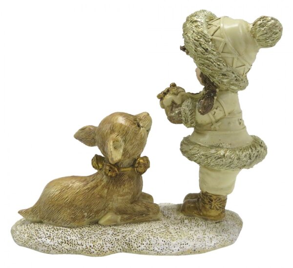 Béžovo-zlatá antik dekorace děvče se srnečkou – 12x6x12 cm