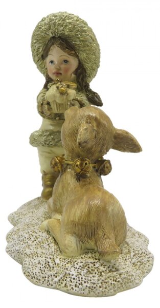 Béžovo-zlatá antik dekorace děvče se srnečkou – 12x6x12 cm