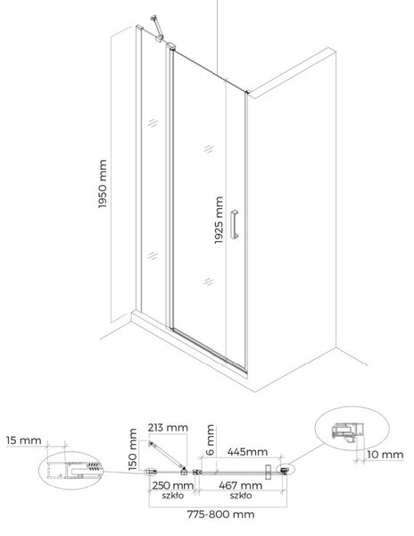 Oltens Verdal sprchové dveře 80 cm sklopné černá matný/průhledné sklo 21203300