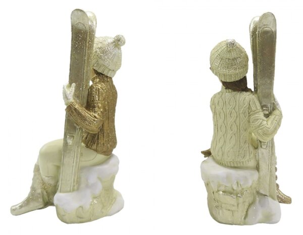 Vánoční dekorace Sada soch 2 dětí Béžová Zlatá 10*7*18 cm – 10x7x18 cm