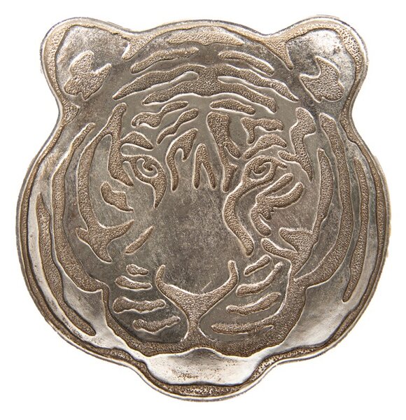 Stříbrná dekorativní miska/talířek v dekoru hlavy tygra Tiger – 19x19x2 cm