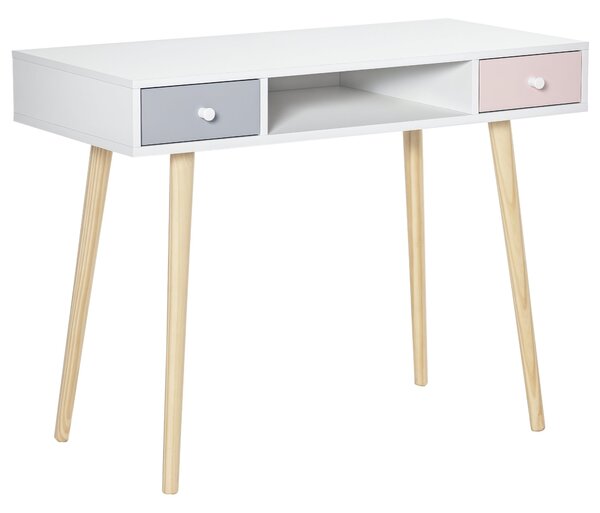 Dětský stůl HOMCOM s 1 otevřenou přihrádkou a 2 šuplíky v severském stylu pro studijní místnost, vstup a ložnici 100x48x76,5 cm v multicolor provedení