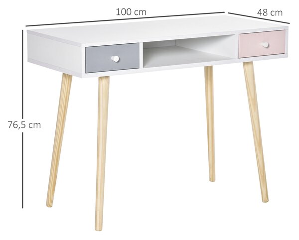 Dětský stůl HOMCOM s 1 otevřenou přihrádkou a 2 šuplíky v severském stylu pro studijní místnost, vstup a ložnici 100x48x76,5 cm v multicolor provedení