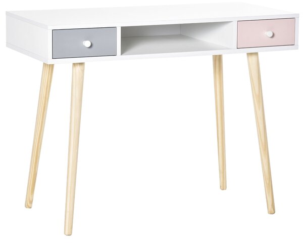 Dětský stůl HOMCOM s 1 otevřenou přihrádkou a 2 šuplíky v severském stylu pro studijní místnost, vstup a ložnici 100x48x76,5 cm v multicolor provedení