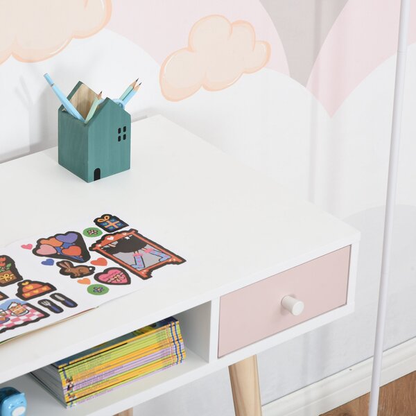 Dětský stůl HOMCOM s 1 otevřenou přihrádkou a 2 šuplíky v severském stylu pro studijní místnost, vstup a ložnici 100x48x76,5 cm v multicolor provedení