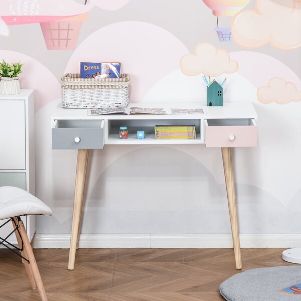 Dětský stůl HOMCOM s 1 otevřenou přihrádkou a 2 šuplíky v severském stylu pro studijní místnost, vstup a ložnici 100x48x76,5 cm v multicolor provedení