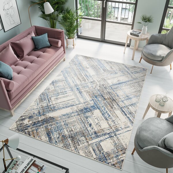 Makro Abra Moderní kusový koberec PORTLAND G505B bílý modrý Rozměr: 80x150 cm