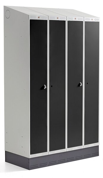 AJ Produkty Šatní skříňka CLASSIC COMBO, 2 sekce, 4 boxy, 2050x1200x550 mm, sokl, černé dveře