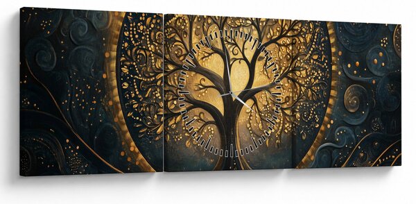 Obraz - Strom se zlatou aurou (s hodinami) (90x30 cm)