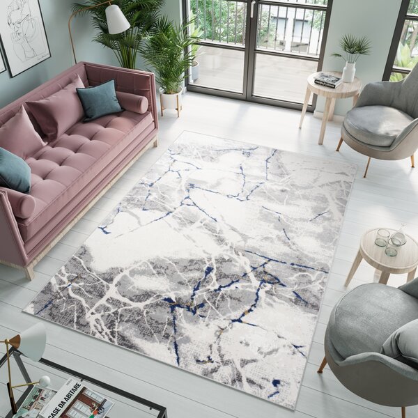 Makro Abra Moderní kusový koberec PORTLAND R216B Mramor Abstraktní šedý modrý Rozměr: 80x150 cm