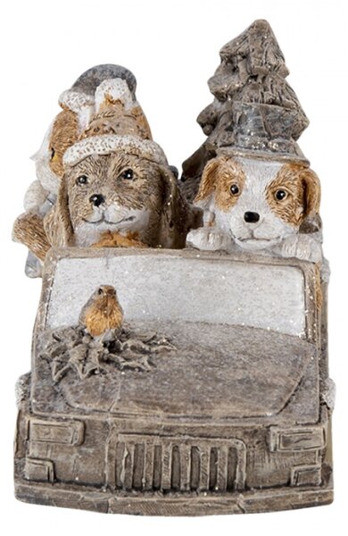 Vánoční dekorativní soška s kočkou a pejsky v autě – 15x7x9 cm