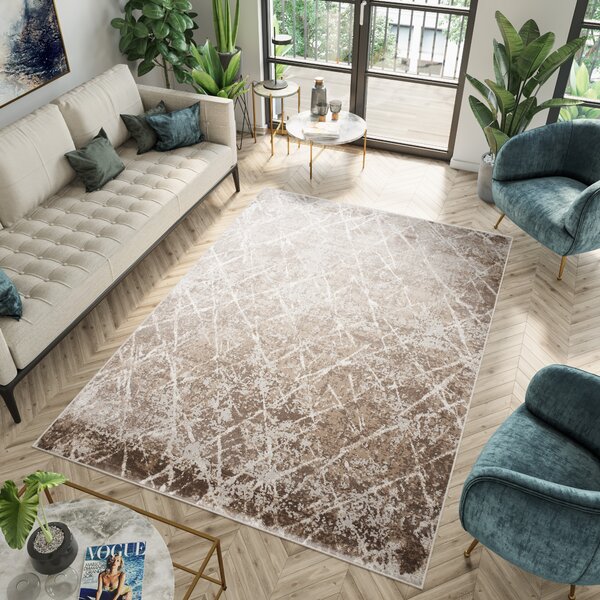 Makro Abra Moderní kusový koberec PORTLAND D054E bílý hnědý Rozměr: 80x150 cm