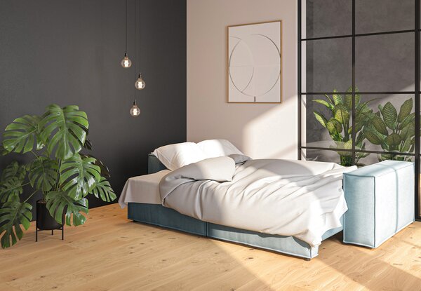Rozkládací třímístná pohovka Melow s úložným prostorem 250 cm modrá