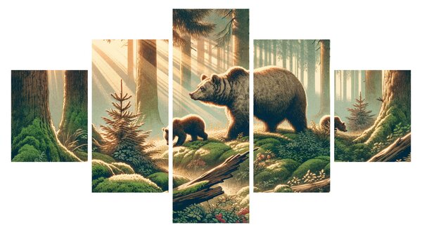 Obraz - Medvědi v lese (125x70 cm)