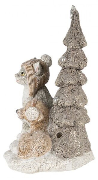 Vánoční dekorativní soška pejska a kočičky u stromečku – 11x9x15 cm