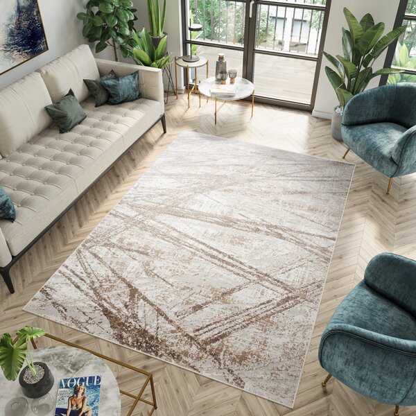 Makro Abra Moderní kusový koberec PORTLAND D002E Abstraktní bílý hnědý Rozměr: 80x150 cm